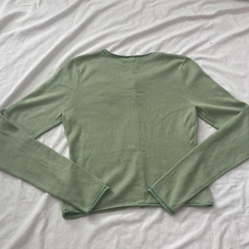 Vintage Y2K Aqua Silk Cashmere Blend Floral Cardigan Size Large Green - Picture 2 of 5